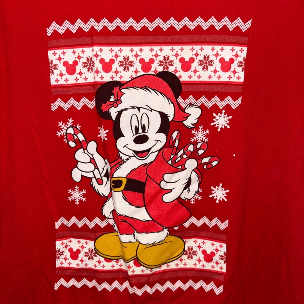 Disney Mickey Mouse Christmas Santa Red Graphic T-Shirt Mens 2XL Holiday Cotton